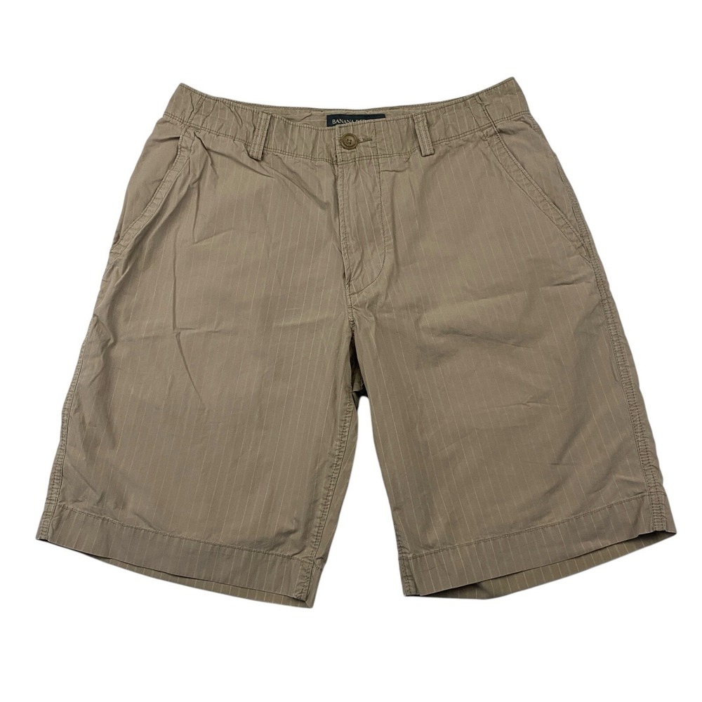 Banana Republic Factory Brown Pinstripe Chino Shorts Flat Front 100% Cotton 30